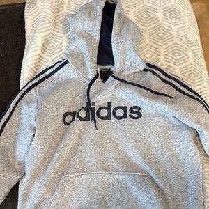 Adidas Heather Gray Hoodie with Dark Blue Details